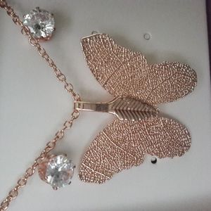 18K Rose Gold Plated Tarnish Free  Butterfly Neclace & Earrings  Set NWT